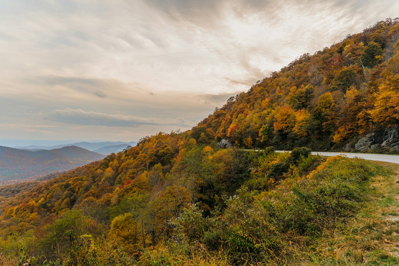 Blue Ridge Parkway winding through autumn mountains